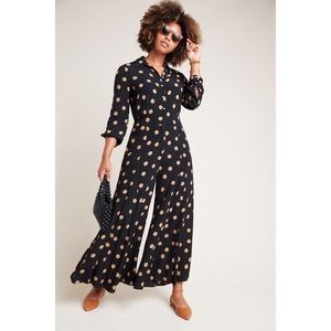 Anthropologie Black and Gold Polka Dot Jumpsuit